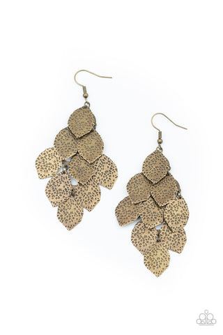 Loud and Leafy - Brass - Textured Leaf Paparazzi Fishhook Earrings