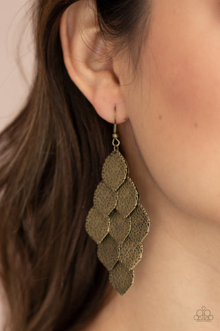 Loud and Leafy - Brass - Textured Leaf Paparazzi Fishhook Earrings