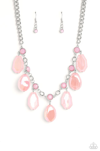 Maldives Mural - Pink - Asymmetric Iridescent Bead Paparazzi Short Necklace