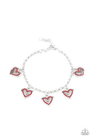Matchmaker, Matchmaker - Red - Rhinestone Heart Charm Paparazzi Lobster Claw Bracelet