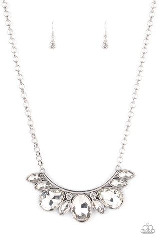 Never SLAY Never - White - Oversized Gem Paparazzi Short Necklace - May 2021 Life of the Party Exclusive