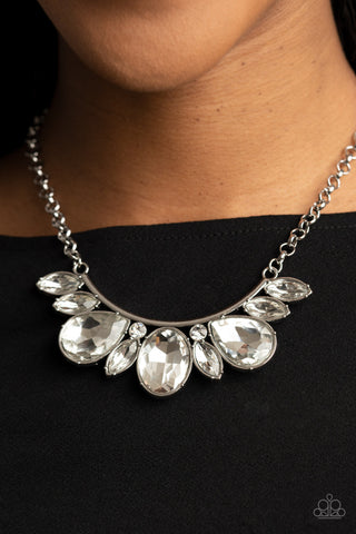 Never SLAY Never - White - Oversized Gem Paparazzi Short Necklace - May 2021 Life of the Party Exclusive