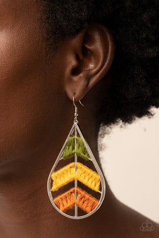 Nice Threads - Multi - Green, Yellow, Orange Thread-Wrapped Silver Leaf Paparazzi Fishhook Earrings