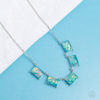 Opalescent Oblivion - Blue - Emerald Cut Gem Paparazzi Short Necklace