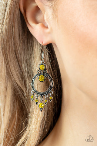 Palace Politics - Yellow - Rhinestone Filigree Paparazzi Fishhook Earrings
