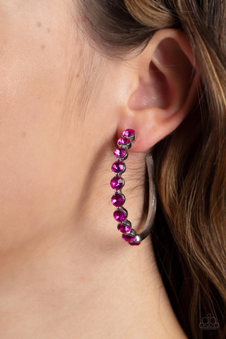 Photo Finish - Pink - Rhinestone Paparazzi Hoop Earrings
