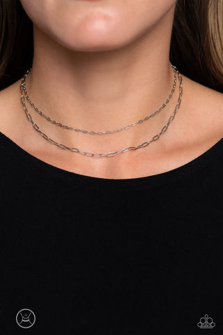 Polished Paperclips - Silver - Tiered Dainty Paparazzi Choker Necklace