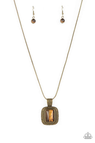 Right Hand TALISMAN - Brass - Rectangular Tiger's Eye Stone Paparazzi Short Necklace