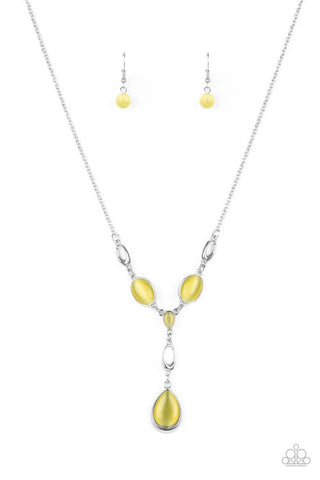 Ritzy Refinement Yellow Cat's Eye Teardrop Paparazzi Y-Shape Short Necklace