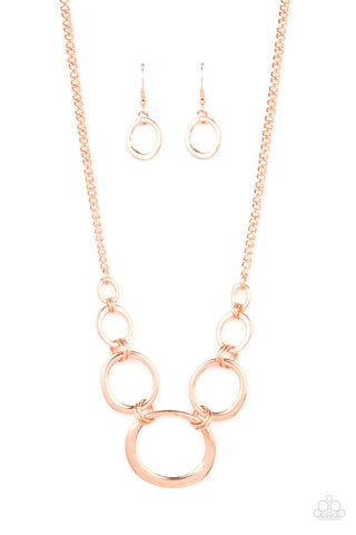 Short Circuit - Copper - Flat Copper Hoop Paparazzi Short Necklace