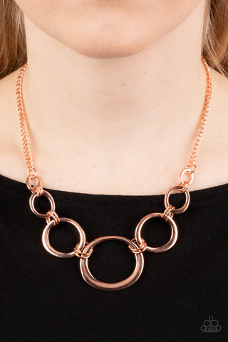 Short Circuit - Copper - Flat Copper Hoop Paparazzi Short Necklace