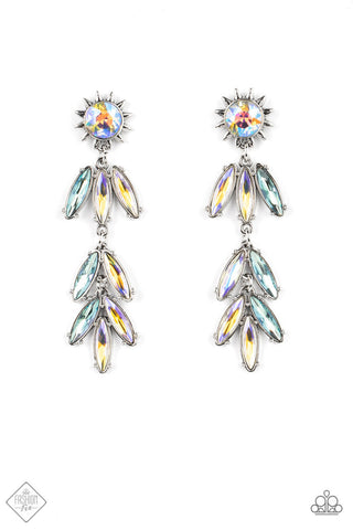 Space Age Sparkle - Multi - Flower Iridescent Rhinestone Paparazzi Post Earrings - July 2022 Sunset Sightings Fashion Fix
