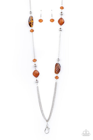Spectacularly Speckled Brown Paparazzi Lanyard Necklace