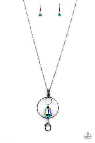 Swinging Shimmer - Multi - Oil Spill Teardrop Gunmetal Pendant Paparazzi Lanyard Necklace