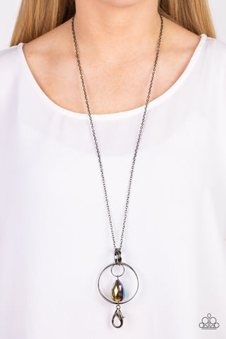 Swinging Shimmer - Multi - Oil Spill Teardrop Gunmetal Pendant Paparazzi Lanyard Necklace