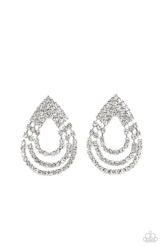Take a POWER Stance - White - Rhinestone Teardrop Paparazzi Post Earrings - 2022 GLOW Convention Exclusive