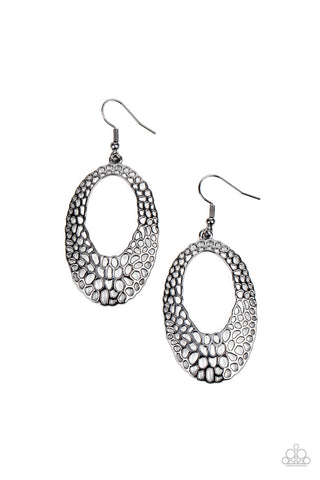 The HOLE Nine Yards - Black - Asymmetrical Pattern Gunmetal Paparazzi Fishhook Earrings