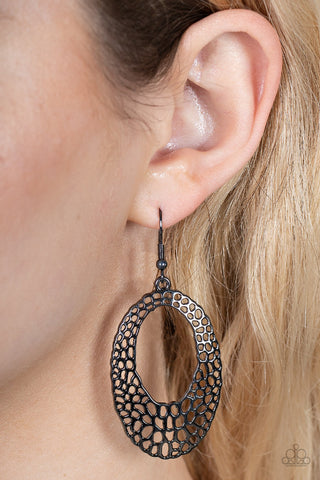 The HOLE Nine Yards - Black - Asymmetrical Pattern Gunmetal Paparazzi Fishhook Earrings