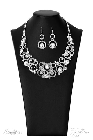 The Jennifer - 2022 Zi Collection - White Rhinestone Swirl Statement Paparazzi Necklace