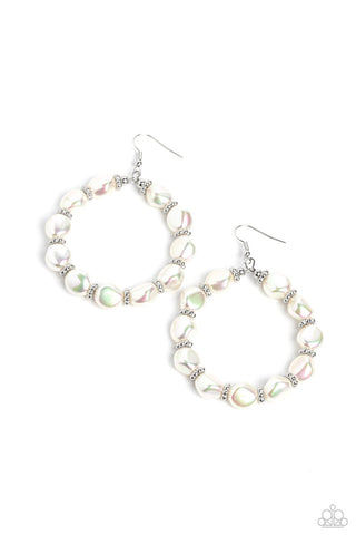The PEARL Next Door - White - Asymmetric Iridescent Pearl Hoop Paparazzi Fishhook Earrings