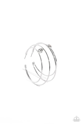 Theater HOOP - White - White Gem Oversized Paparazzi Hoop Earrings - May 2023 Life of the Party Exclusive