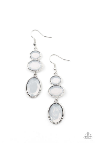 Tiers of Tranquility - White - Faceted Gem Paparazzi Fishhook Earrings