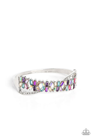 Timeless Trifecta - Multi - Colorful Emerald Cut Gem Paparazzi Hinge Bracelet - May 2023 Life of the Party Exclusive