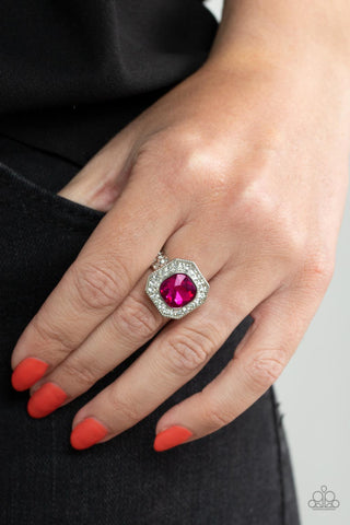 Title Match - Pink - Oversized Gem Paparazzi Dainty Ring