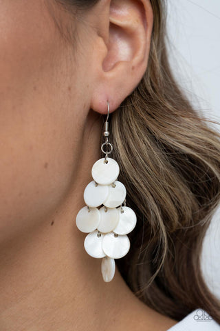 Tropical Tryst - White - Circular Shell Disc Paparazzi Fishhook Earrings