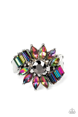 Untamable Universe - Multi - Oil Spill Flower Rhinestone Paparazzi Ring - February 2023 Life of the Party Exclusive