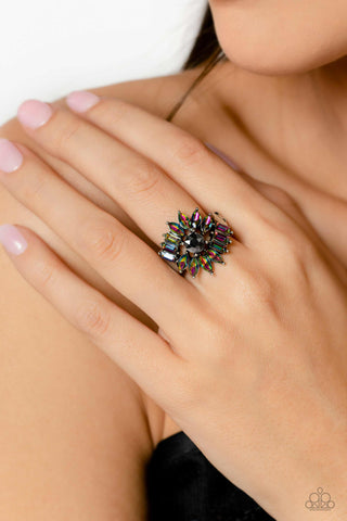 Untamable Universe - Multi - Oil Spill Flower Rhinestone Paparazzi Ring - February 2023 Life of the Party Exclusive