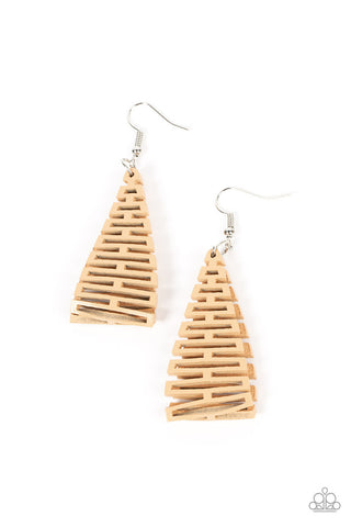 Urban Delirium - Brown - Geometric Cutout Brown Leather Paparazzi Fishhook Earrings