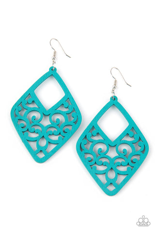 VINE for the Taking - Blue - Painted Filigree Wooden Paparazzi Fishhook Earrings