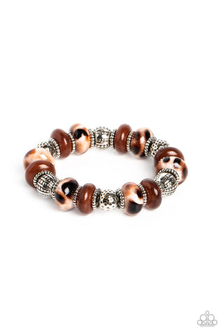 Warped Wayfarer - Brown - Ceramic-Like Bead Paparazzi Stretchy Bracelet