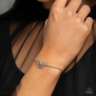 Wings of Wonder - Pink - UV Iridescent Rhinestone Silver Butterfly Paparazzi Lariat Bracelet