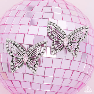 Wispy Wings - Pink - Rhinestone Encrusted Butterfly Paparazzi Post Earrings