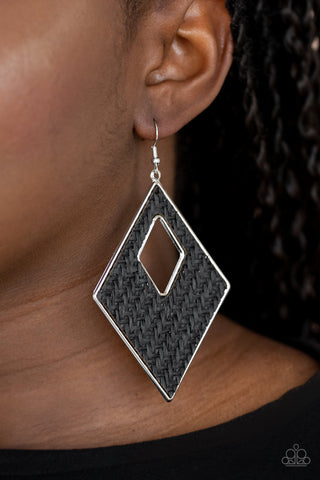 Woven Wanderer Black Paparazzi Earrings