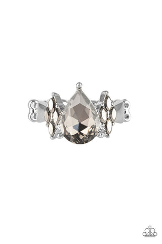 Yas Queen - Silver - Smoky Teardrop Gem Paparazzi Dainty Ring