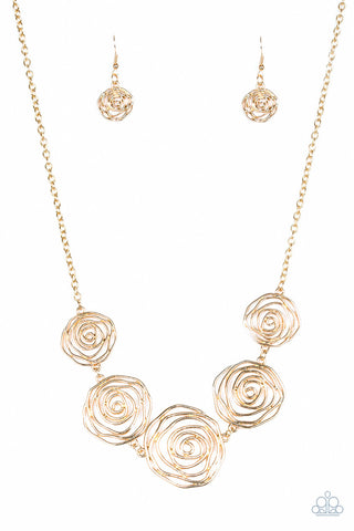 Rosy Rosette Gold Paparazzi Necklace