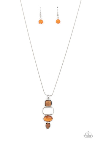 Elemental Energy - Orange - Cat's Eye and White Stone Earthy Pendant Paparazzi Short Necklace