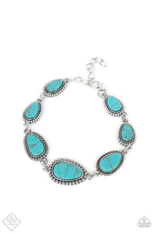Elemental Exploration - Blue - Asymmetrical Turquoise Stone Paparazzi Lobster Claw Bracelet - August 2021 Simply Santa Fe