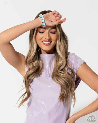 Glamorous Getaway - Multi - Oversized Opalescent Colorful Gem Paparazzi Stretchy Bracelet - March 2024 Life of the Party Exclusive/Black Diamond Exclusive
