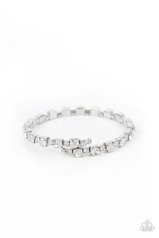 Photo Op - White - Rhinestone Paparazzi Coil Bracelet
