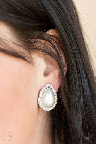 Old Hollywood Opulence White Paparazzi Earrings