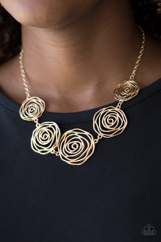 Rosy Rosette Gold Paparazzi Necklace