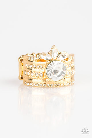 Top Dollar Bling - Gold - White Gem Paparazzi Ring